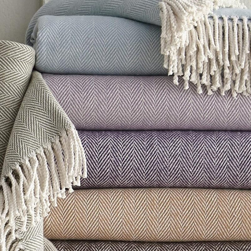 Sferra Celine Herringbone, 100% Cotton Throw Blanket - Tin - Image 4